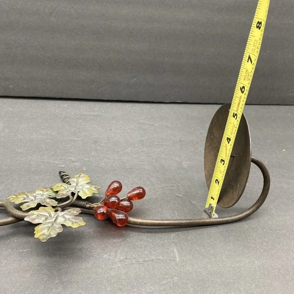 Vintage 80s Grape Vine Wall Candle Sconce Metal Toleware Tuscan Farmhouse Rustic